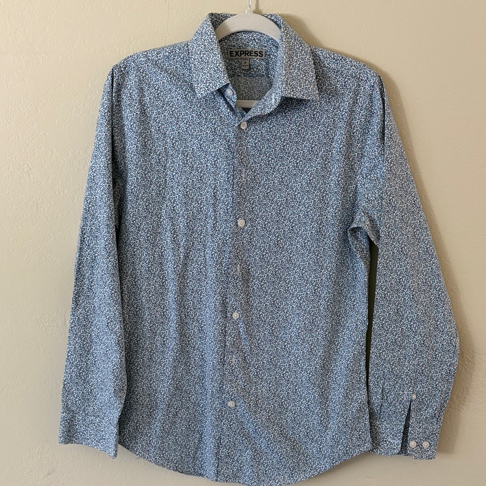 Express Men’s Blue Micro Floral Dress Shirt